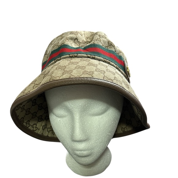 GUCCI GG Monogram Web Bucket Hat Brown New with Tags - Picture 1 of 6